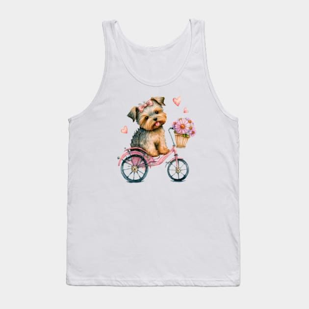 Adorable Yorkie on Bike Tank Top by AnySue